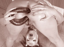 A slut stuffs her pussy and asshole with a toy and fist!